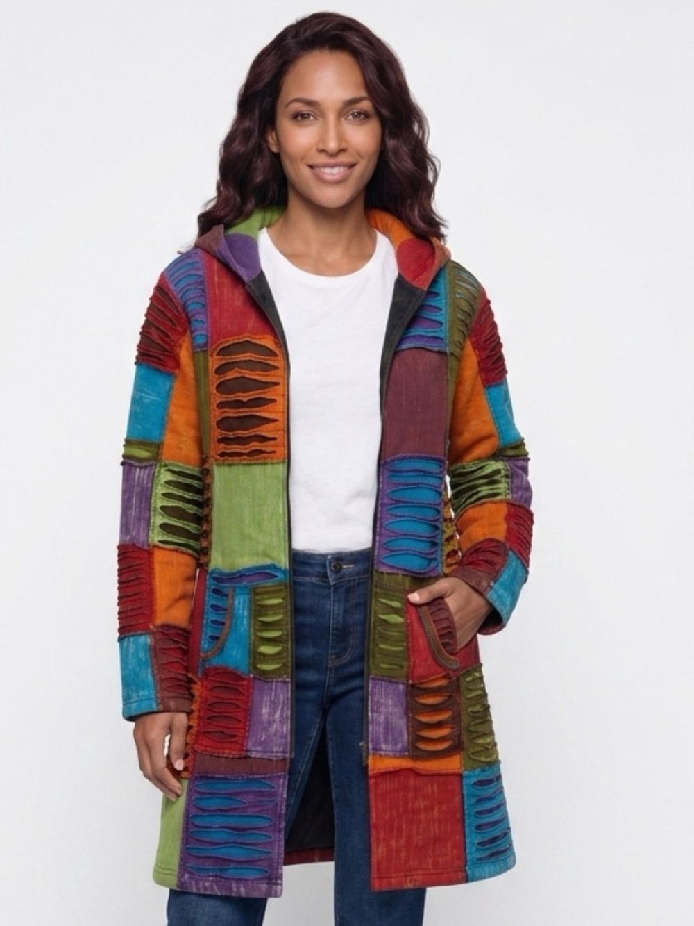 Greater Good Network Colorful Patchwork Distressed Zip-Up
Boho Hoodie Jacket